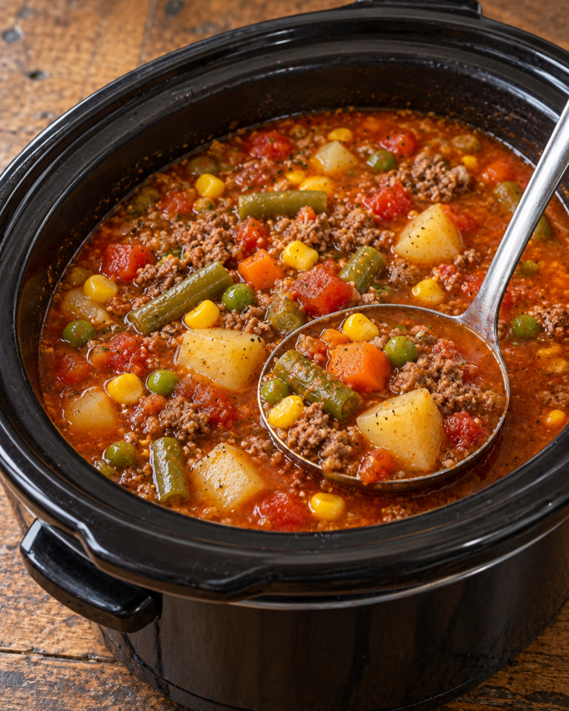 Slow Cooker Ground Beef and Vegetable Soup