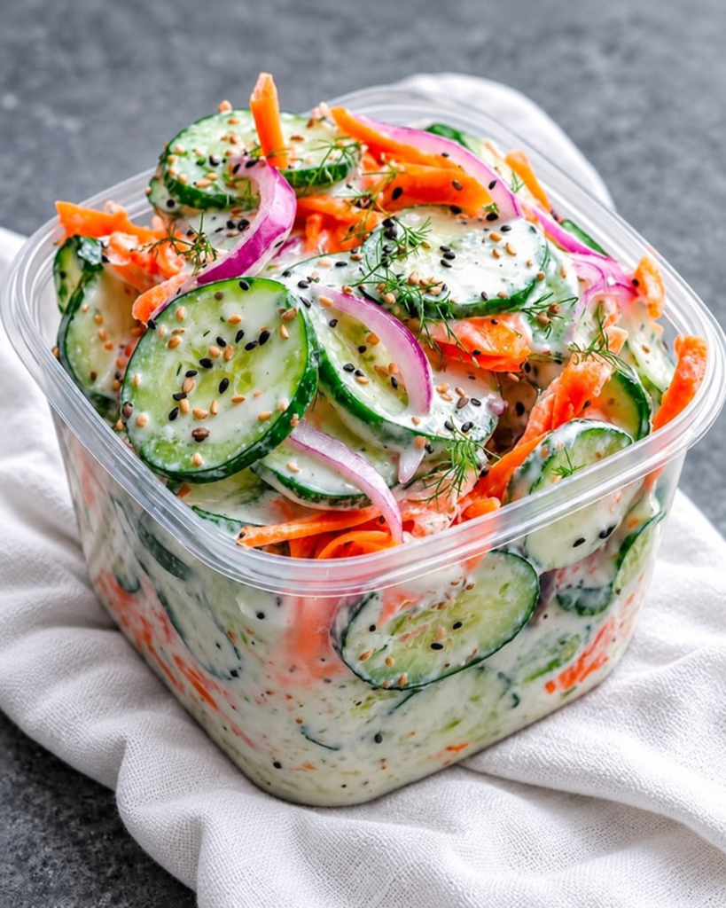 Creamy Cucumber and Carrot Salad with Dill and Sesame