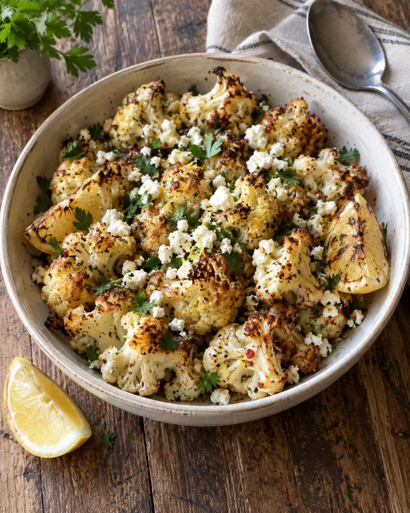Roasted Lemon Herb Cauliflower with Feta