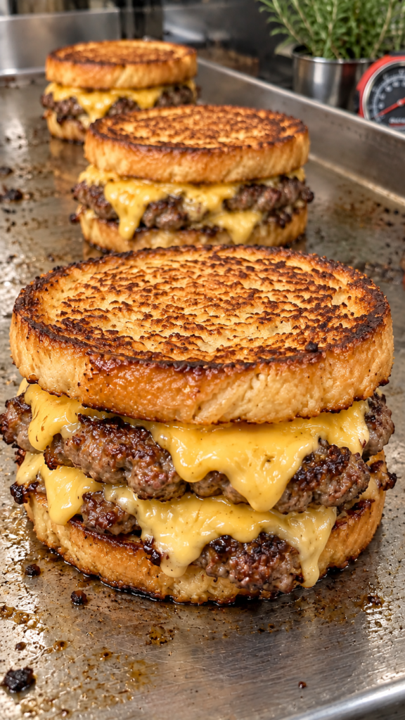 Crispy Double-Patty Grilled Cheese Burgers