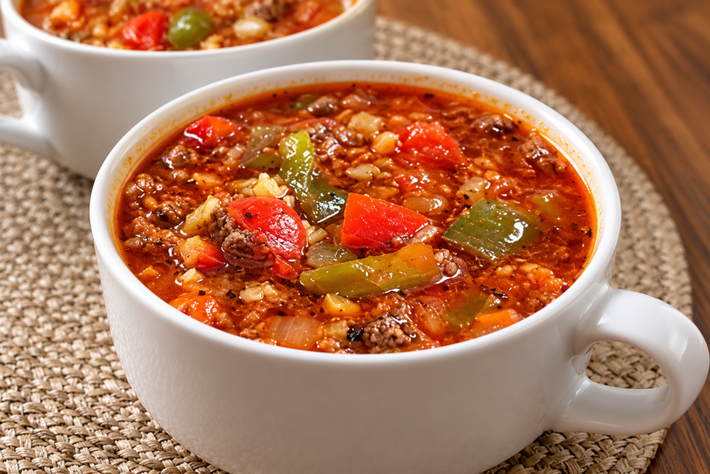 Stuffed Pepper Soup with Ground Beef and Rice