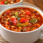 Stuffed Pepper Soup with Ground Beef and Rice