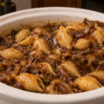 Slow Cooker French Onion Beef and Shell Pasta
