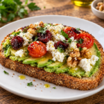Avocado, Feta and Walnut Toast with Tomatoes