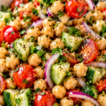 Simple Chickpea Salad Recipe with Cucumber and Tomato