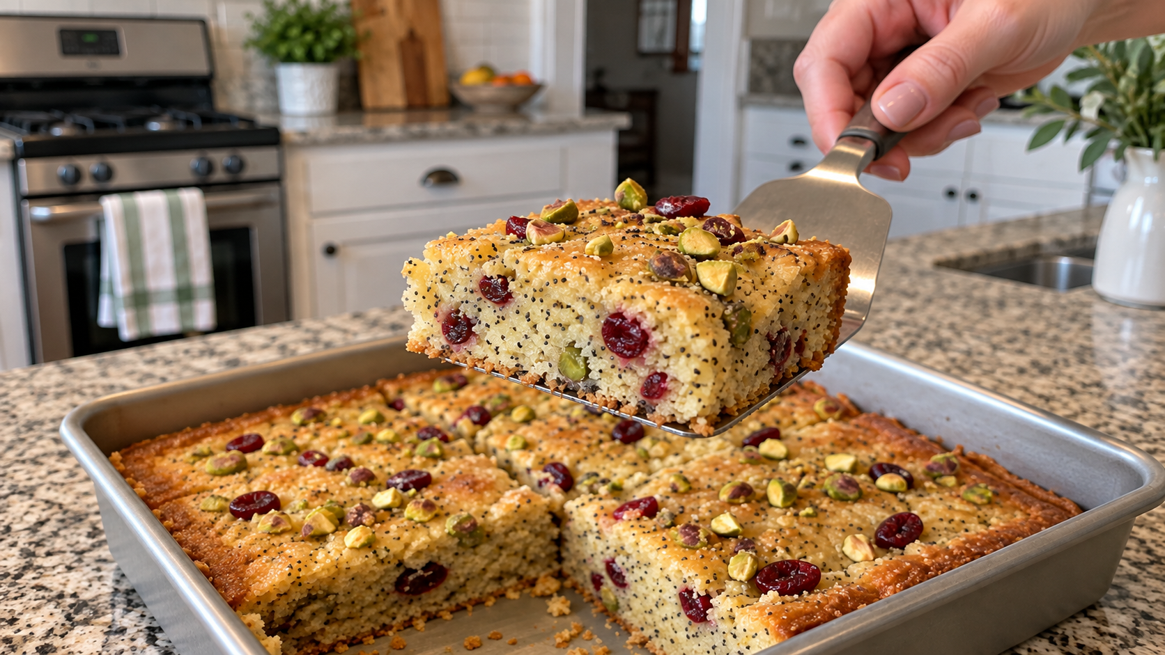 Cranberry, Pistachio & Poppy Seed Slice Recipe