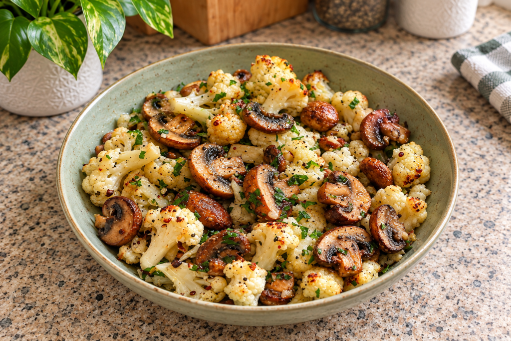 Garlic Herb Roasted Cauliflower and Mushrooms