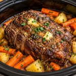 Garlic Butter Slow Cooker Pot Roast with Potatoes & Carrots