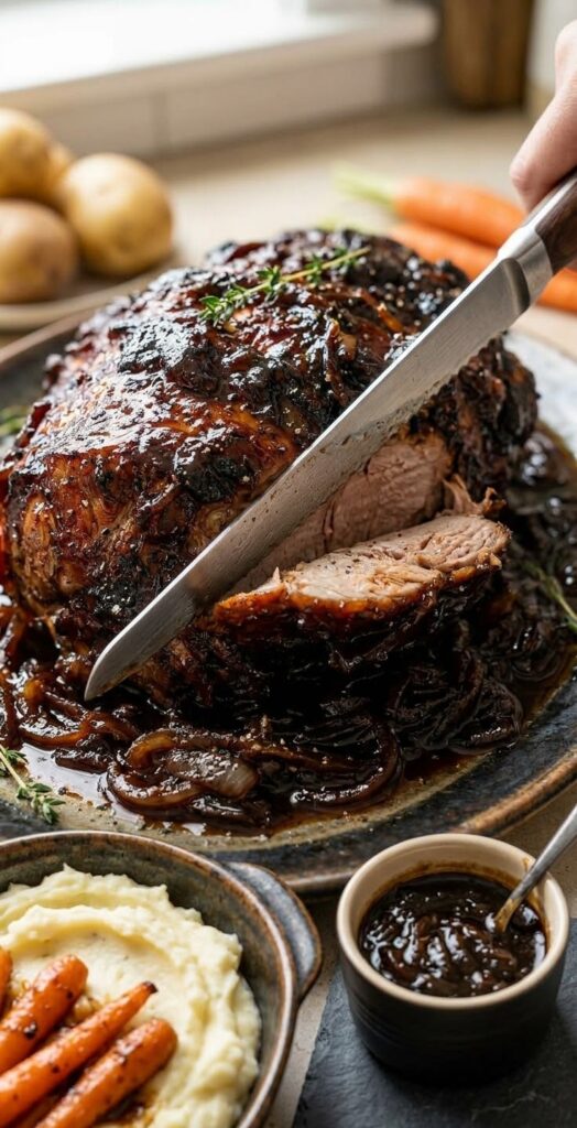 Slow Cooker Balsamic Onion Glazed Pork Roast