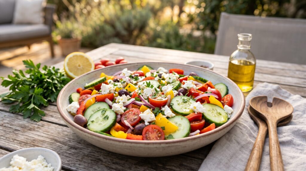 Mediterranean Cucumber, Tomato and Bell Pepper Salad