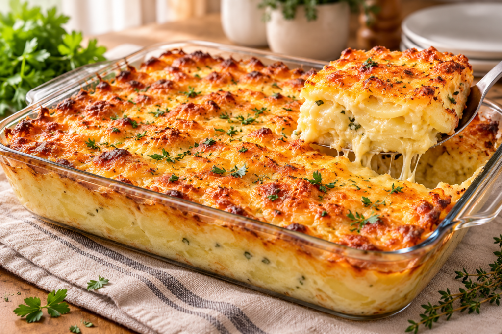 Cheesy Potato Casserole with Golden Baked Cheese
