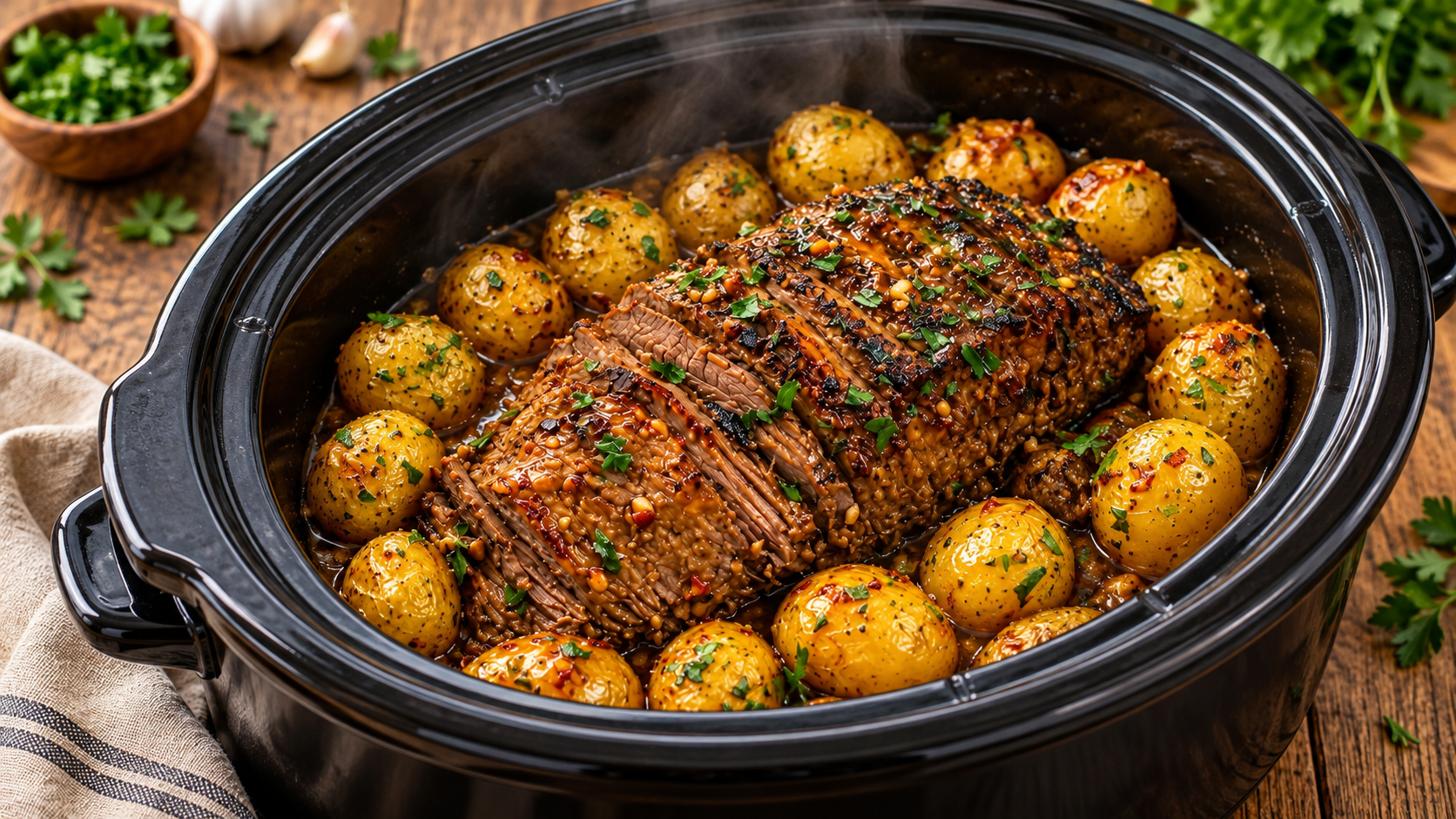Slow Cooker Garlic Butter Beef Roast