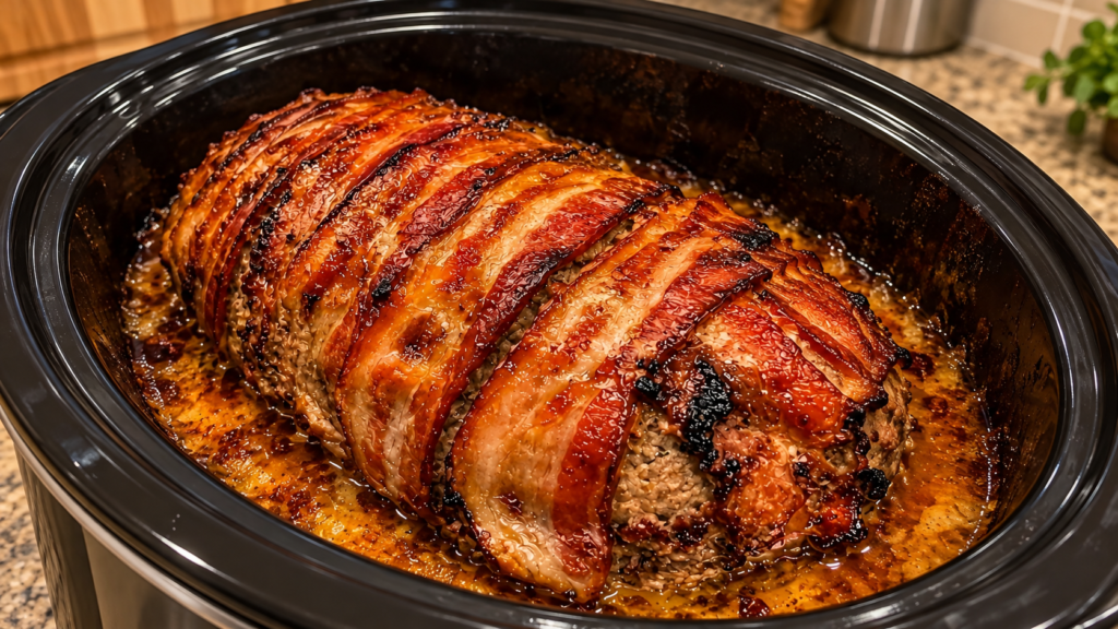 Slow cooker bacon-wrapped meatloaf