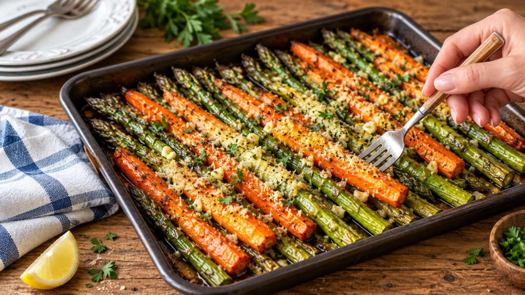 Garlic Parmesan Roasted Carrots & Asparagus