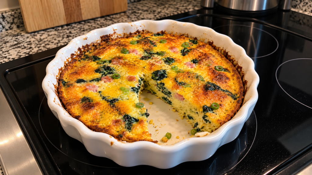 Easy Spinach, Ham and Cheese Crustless Quiche
