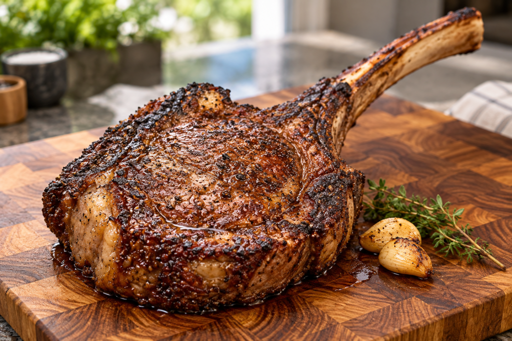 reverse-seared tomahawk steak