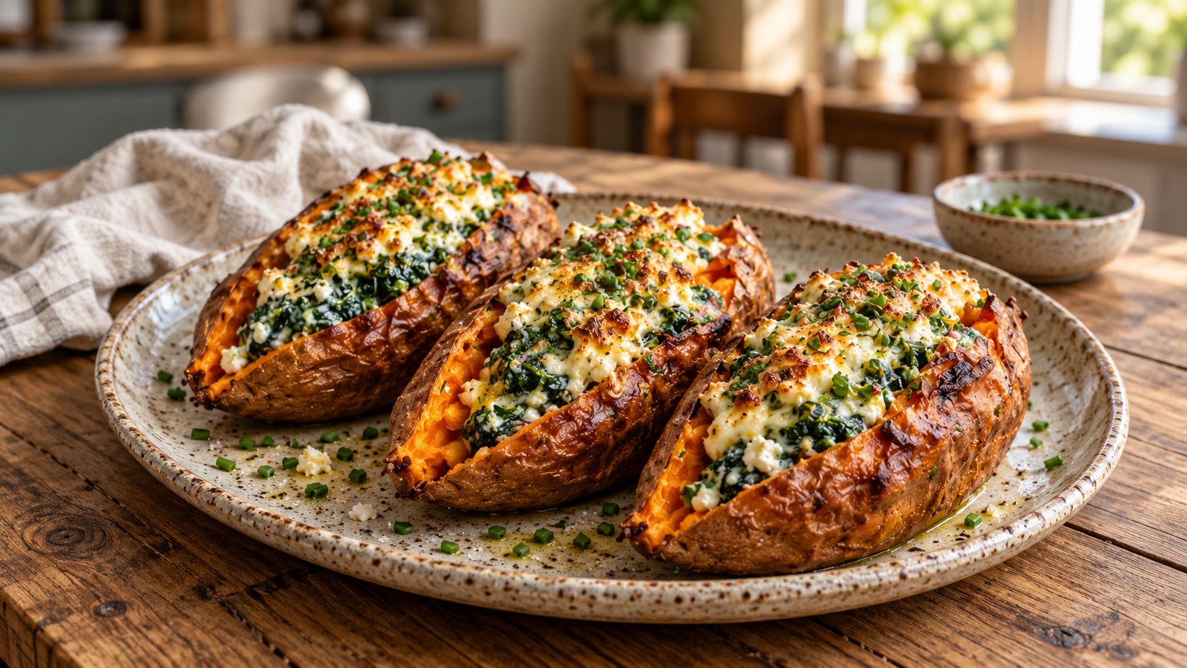 Spinach and Feta Stuffed Sweet Potatoes