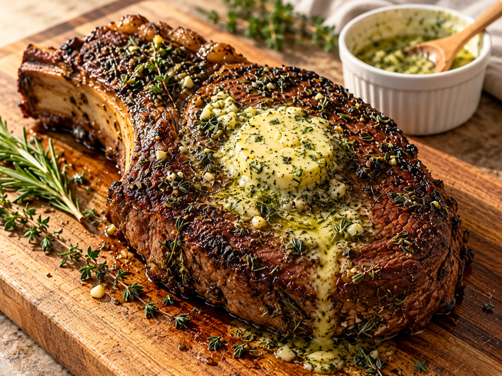 Garlic Herb Butter Basted Bone-In Beef Roast
