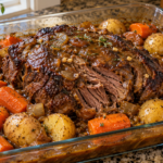 Garlic Gravy Beef Pot Roast with Potatoes and Carrots