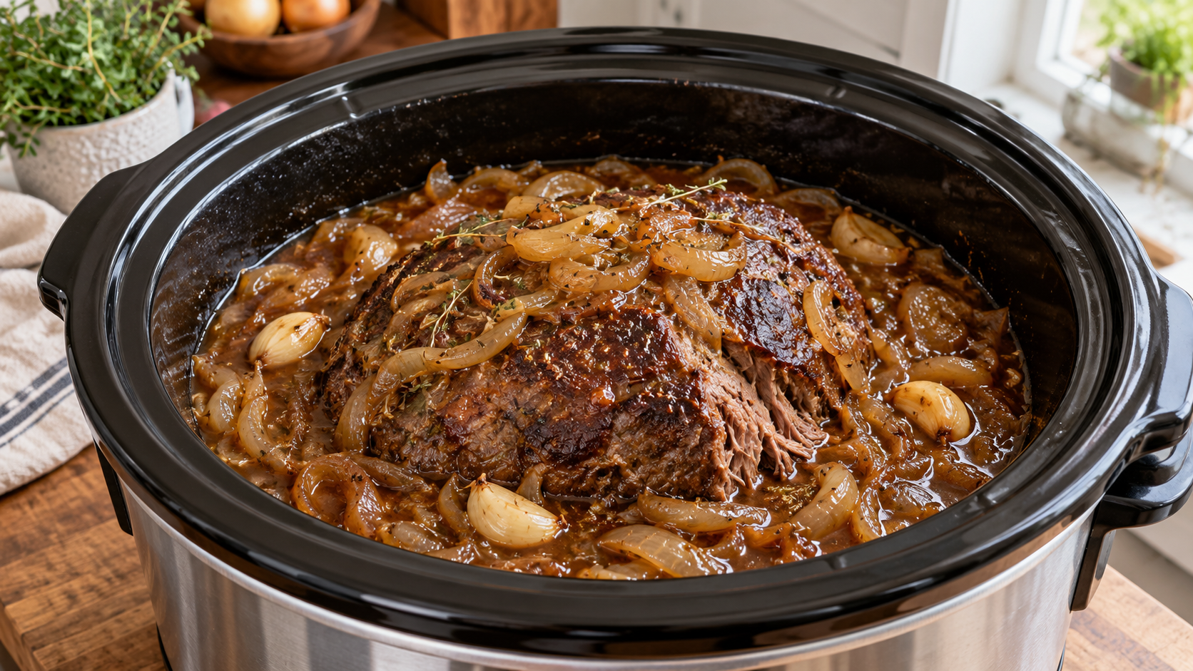 Slow Cooker French Onion Pot Roast with Rich Gravy