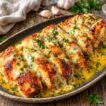 Garlic Butter Mozzarella Chicken with Creamy Parmesan Sauce