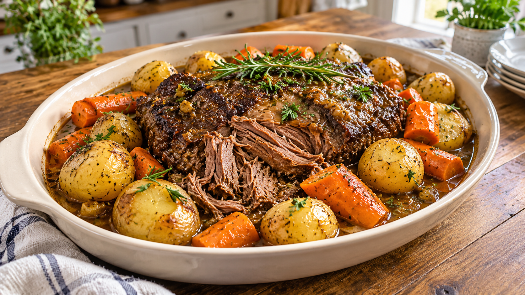Slow Cooker Garlic Butter Beef Pot Roast with Potatoes