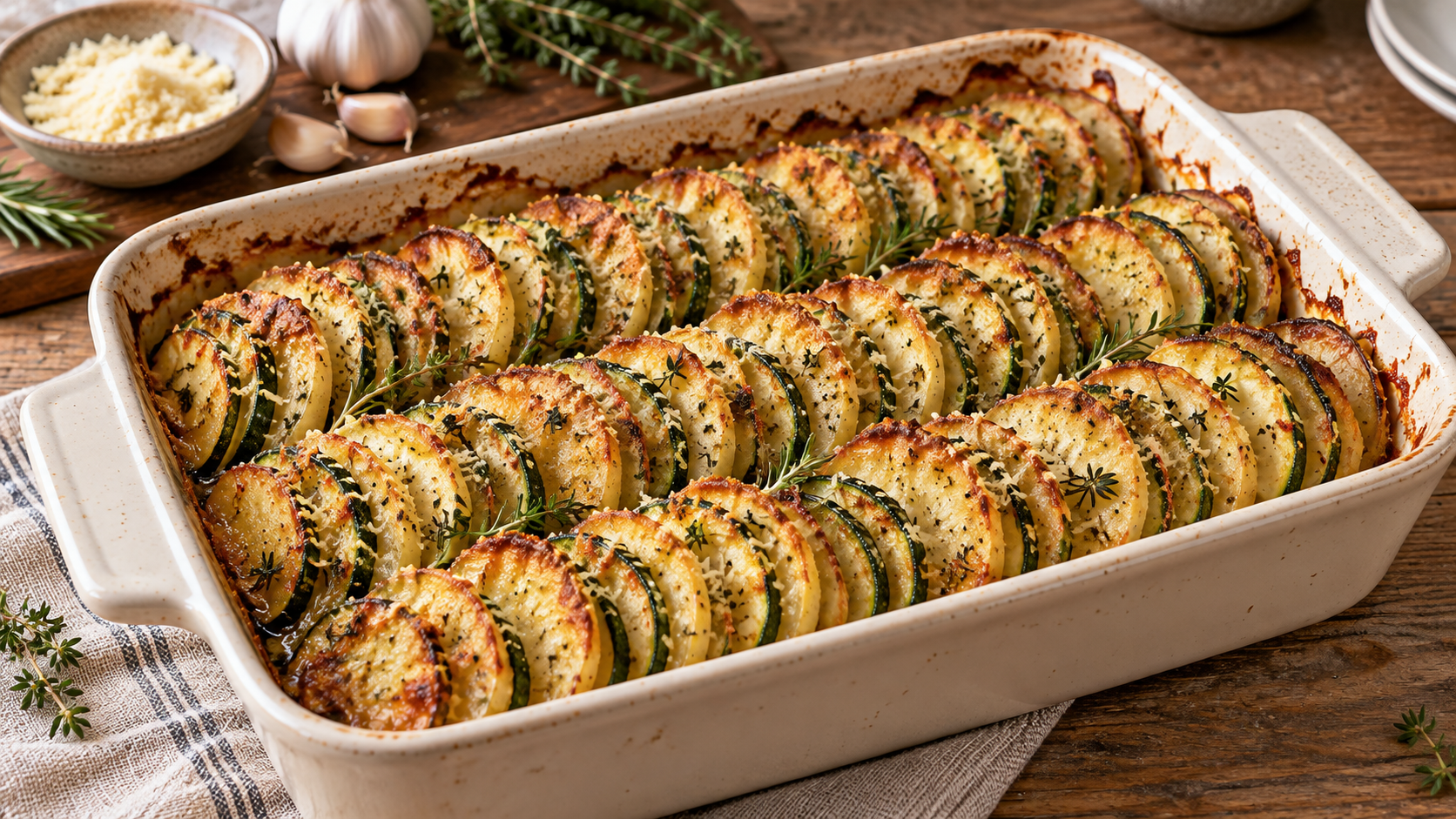 Crispy Garlic Parmesan Zucchini & Potato Tian