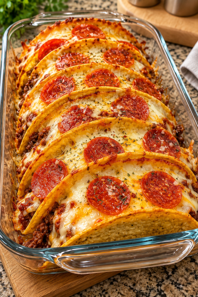 Cheesy Pepperoni Pizza Tacos – Easy Baked Recipe