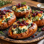 Spinach & Feta Stuffed Sweet Potatoes with Cranberries