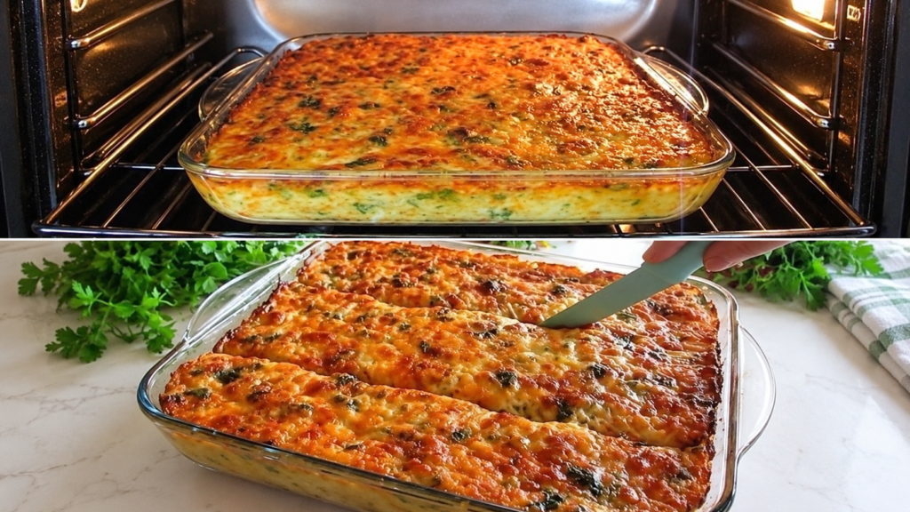 Cheesy Zucchini Casserole with Eggs and Fresh Herbs
