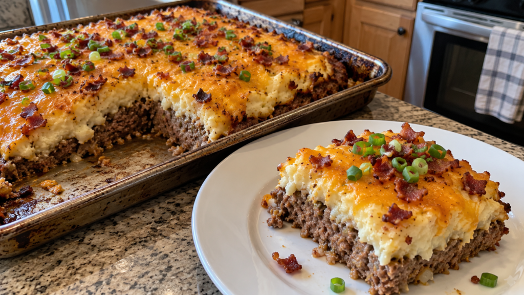 Sheet Pan Cowboy Meatloaf with Cheesy Mashed Potatoes