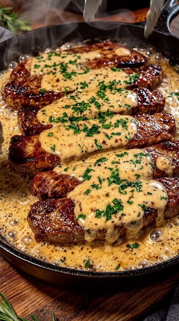 Creamy Garlic Butter Steak with Parmesan Dijon Sauce – Tender