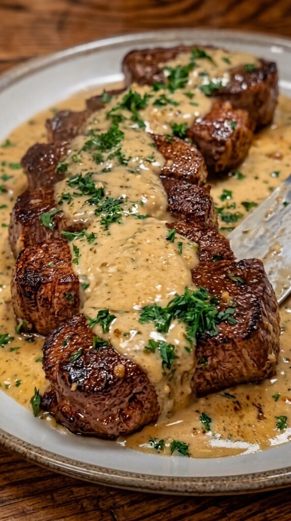 Garlic Butter Steak Medallions with Creamy Parmesan Garlic Sauce
