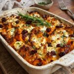 Roasted Sweet Potato Bake with Cranberries and Feta