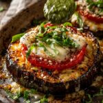 Roasted Eggplant Caprese Stacks with Mozzarella & Pesto