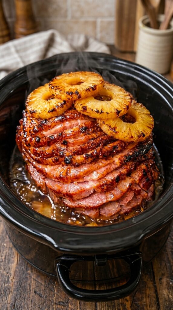 Slow Cooker Brown Sugar Pineapple Glazed Ham