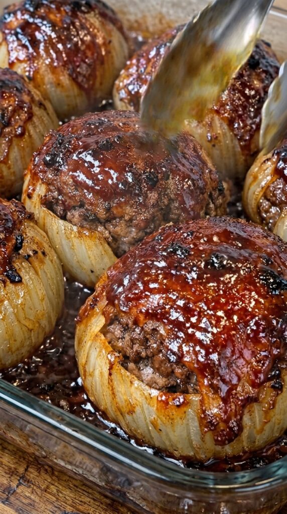 BBQ Glazed Meatloaf Stuffed Onions – Easy Dinner Recipe