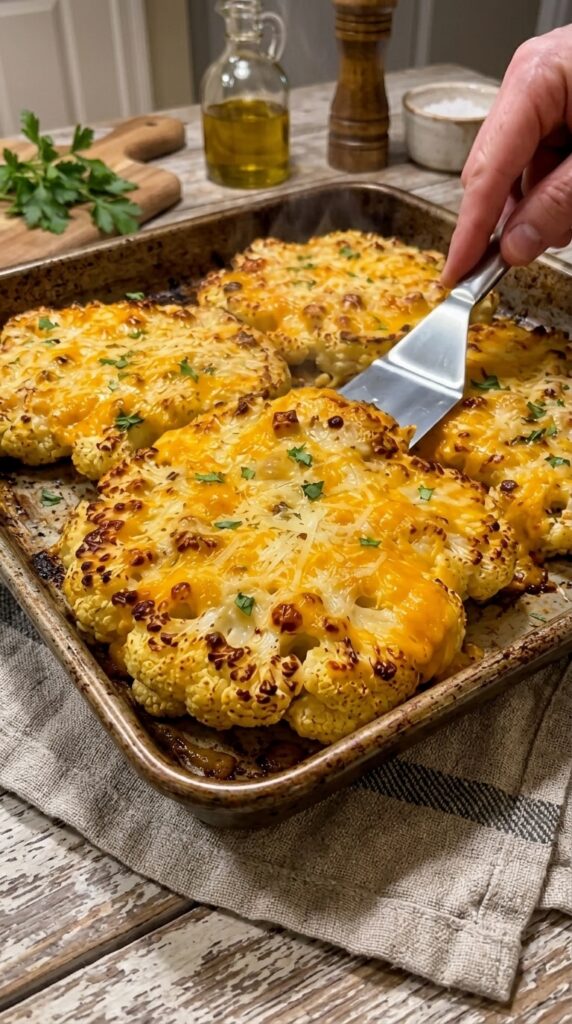 Cheesy Garlic Parmesan Roasted Cauliflower Steaks