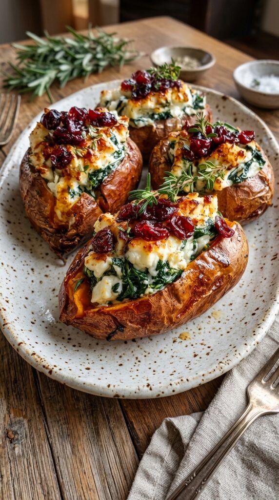 Cranberry, Spinach & Feta Stuffed Sweet Potatoes Recipe