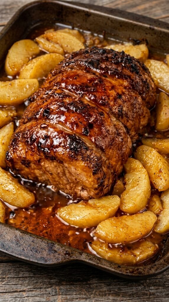 Honey Garlic Glazed Pork Loin Roast with Golden Butter-Roasted Potatoes