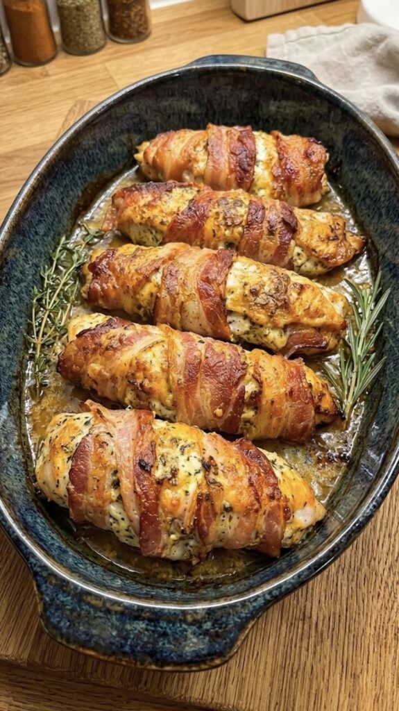 Bacon-Wrapped Garlic Herb Stuffed Chicken Breasts