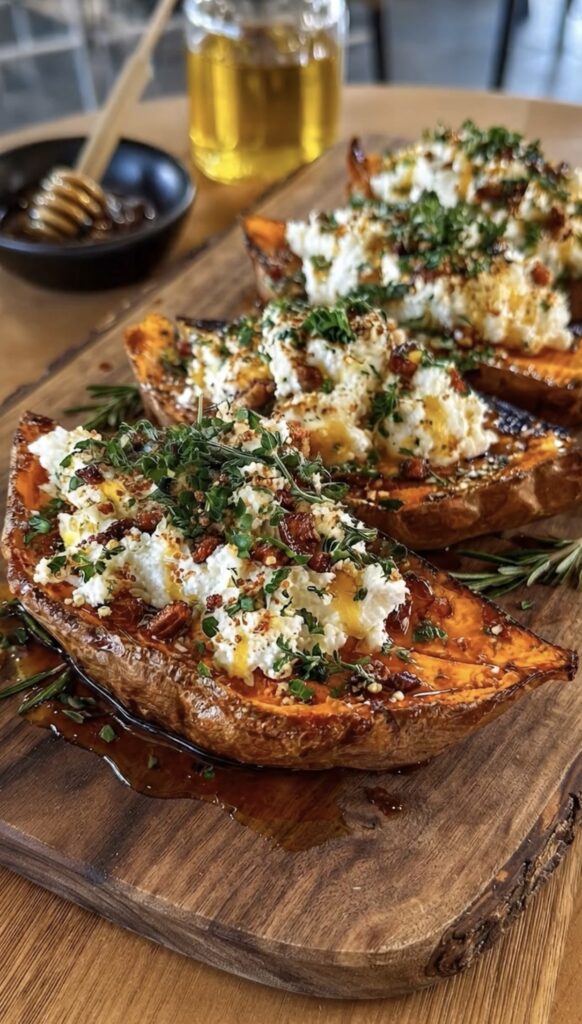 Honey Ricotta Roasted Sweet Potatoes