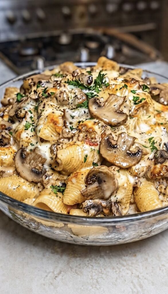 Creamy Garlic Mushroom Chicken Pasta Shells
