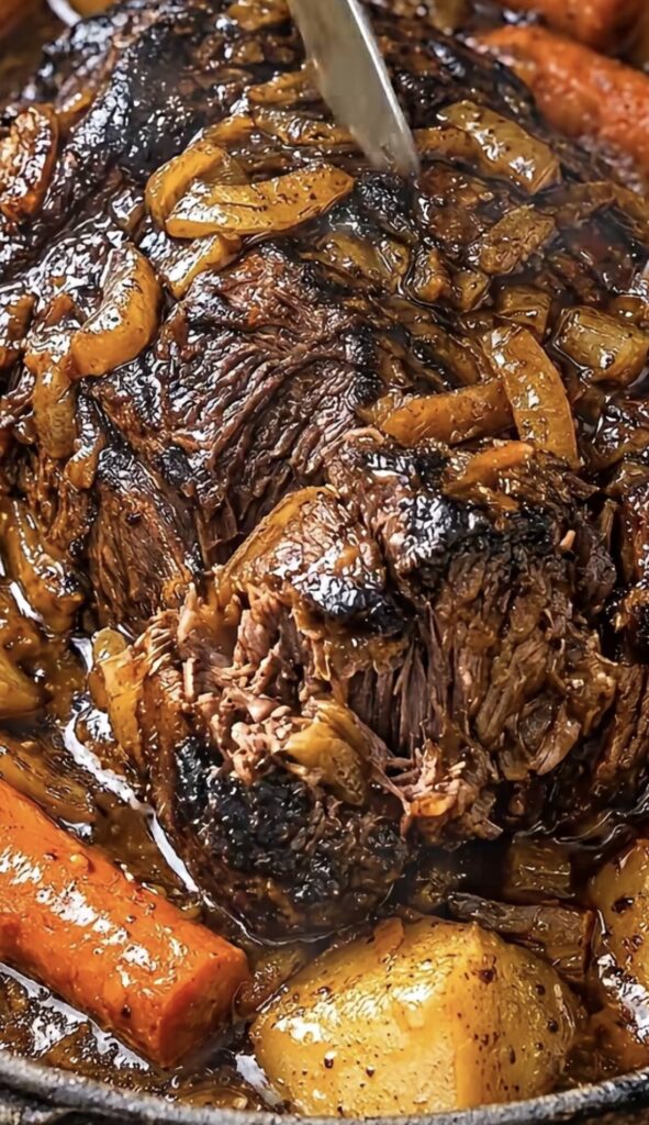 Slow Cooker Garlic Onion Pot Roast with Potatoes and Carrots