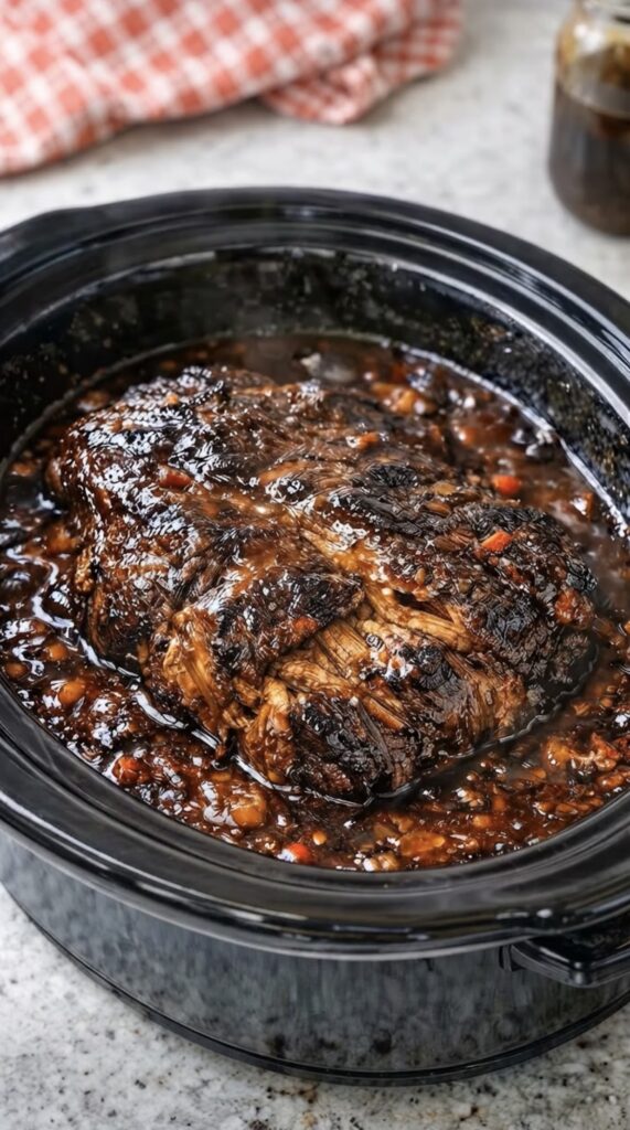 Slow Cooker Balsamic Garlic Beef Roast