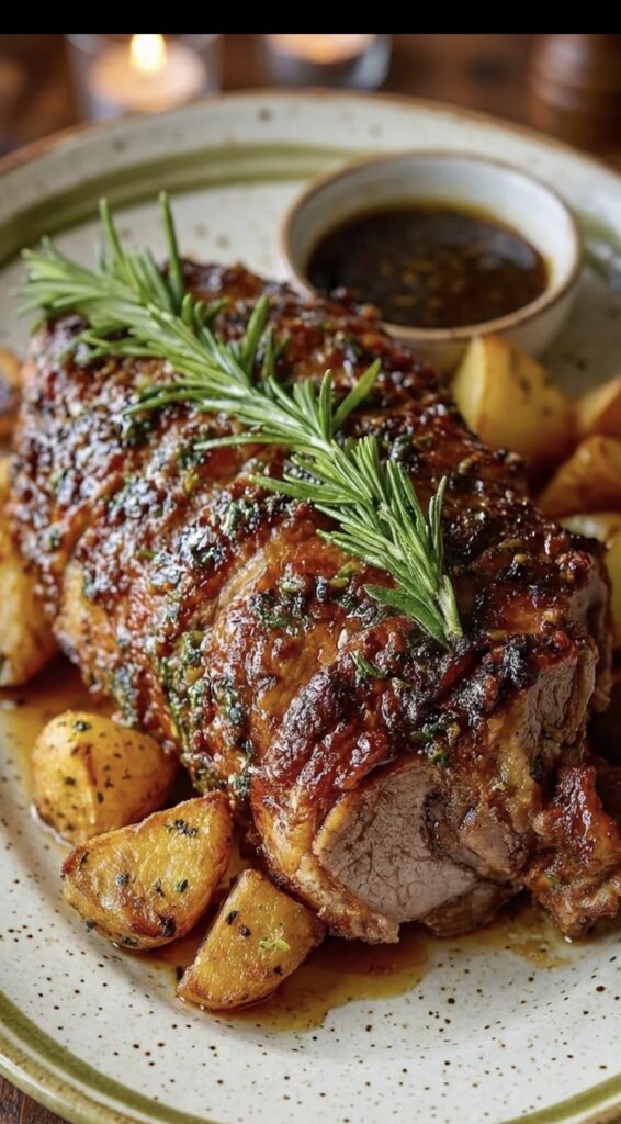 Garlic Herb Roasted Beef with Crispy Potatoes and Rich Brown Gravy