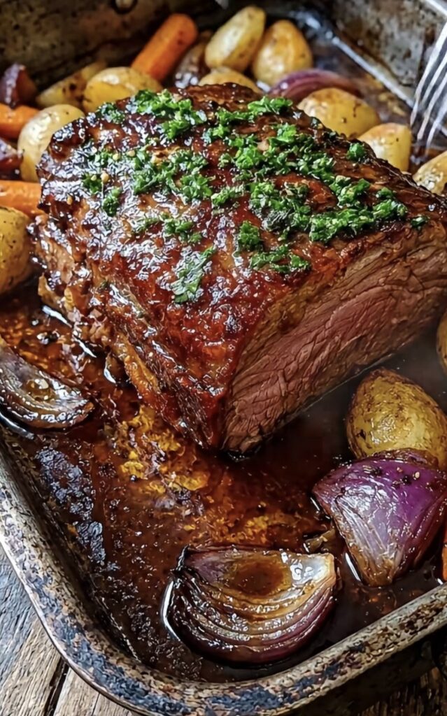 Garlic Herb Roast Beef with Potatoes, Carrots & Red Onions