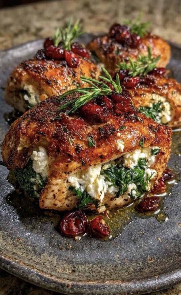 Cranberry, Spinach & Feta Stuffed Chicken Breast