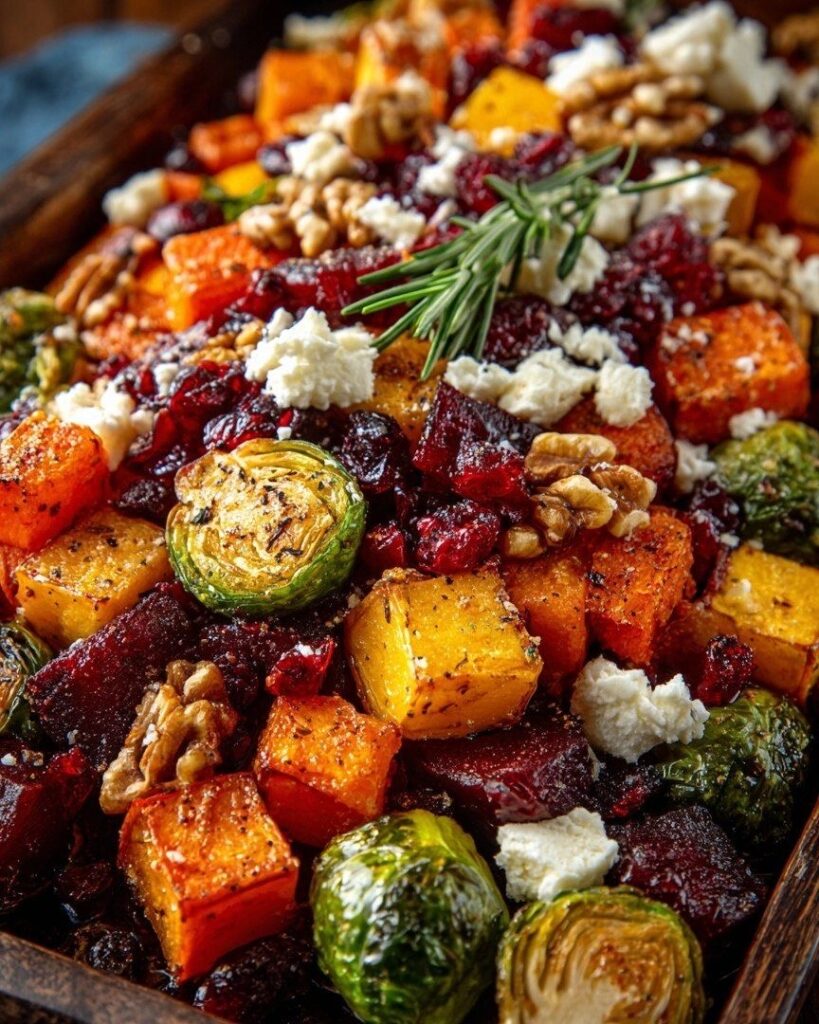 Roasted Harvest Vegetables with Cranberries, Feta & Walnuts