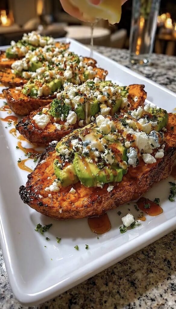 Keto Avocado & Feta Stuffed Sweet Potato Boats